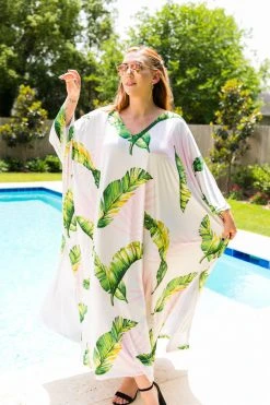 Fringe Co Caftan Club Collection Palm Print Long Caftan