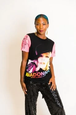 Fringe Co Party Tees Madonna Neon Pink Sequin Sleeve Party Tee
