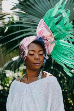 Fringe Co Pink Metallic With Green Feather Party Wrap