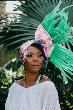 Fringe Co Pink Metallic With Green Feather Party Wrap