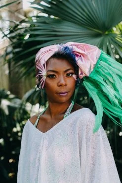 Fringe Co Pink Metallic With Green Feather Party Wrap