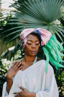 Fringe Co Pink Metallic With Green Feather Party Wrap