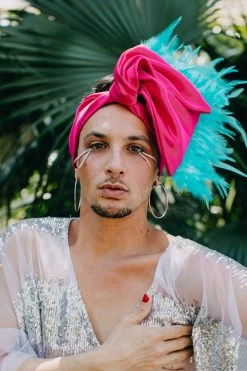 Fringe Co Pink Satin With Blue Feather Party Wrap Shop Spring Sparkles