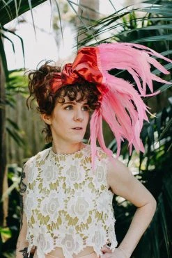 Fringe Co Party Wraps Red Metallic With Pink Feather Trim Party Wrap