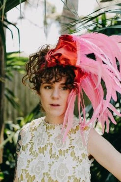 Fringe Co Party Wraps Red Metallic With Pink Feather Trim Party Wrap