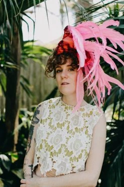 Fringe Co Party Wraps Red Metallic With Pink Feather Trim Party Wrap