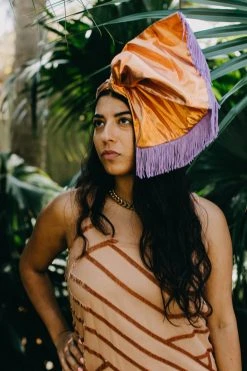 Fringe Co Party Wraps Copper Metallic With Lavender Fringe Party Wrap