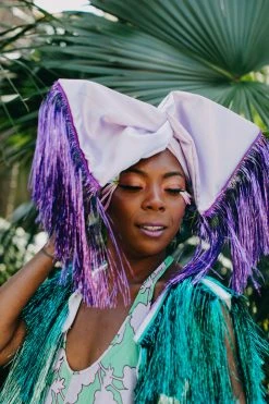 Fringe Co Lavender Satin With Purple Tinsel Fringe Party Wrap Party Wraps