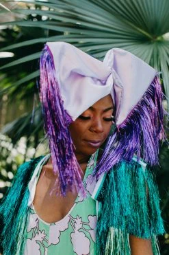 Fringe Co Lavender Satin With Purple Tinsel Fringe Party Wrap Party Wraps