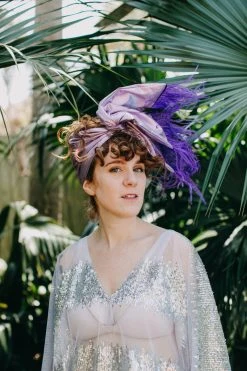 Fringe Co Party Wraps Purple Metallic With Purple Ostrich Feather Party Wrap