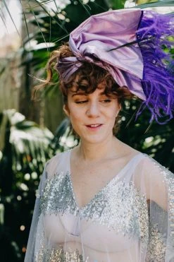 Fringe Co Party Wraps Purple Metallic With Purple Ostrich Feather Party Wrap