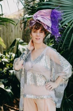 Fringe Co Party Wraps Purple Metallic With Purple Ostrich Feather Party Wrap