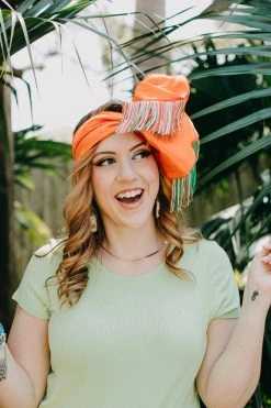 Fringe Co Party Wraps Orange Satin With Orange, Green And White Fringe Party Wrap