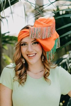 Fringe Co Party Wraps Orange Satin With Orange, Green And White Fringe Party Wrap