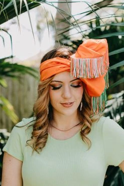Fringe Co Party Wraps Orange Satin With Orange, Green And White Fringe Party Wrap