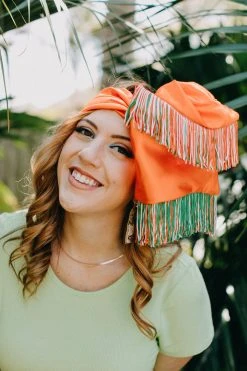 Fringe Co Party Wraps Orange Satin With Orange, Green And White Fringe Party Wrap