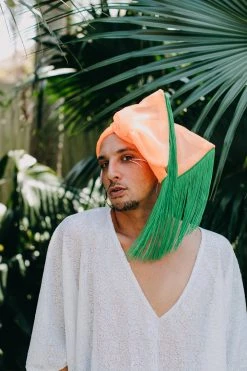 Fringe Co Party Wraps Orange Chiffon With Long Green Fringe Party Wrap