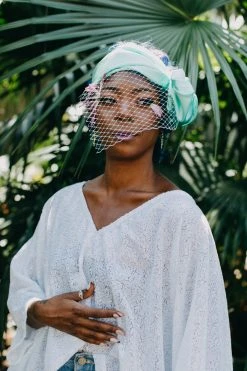 Fringe Co Mint Satin With Mint Veil Party Wrap