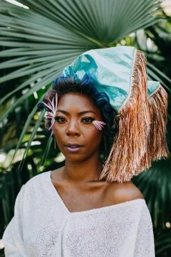 Fringe Co Party Wraps Blue Metallic With Rose Gold Tinsel Party Wrap