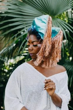 Fringe Co Party Wraps Blue Metallic With Rose Gold Tinsel Party Wrap