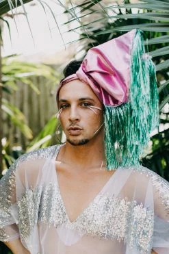 Fringe Co Party Wraps Pink Metallic With Teal Tinsel Trim Party Wrap