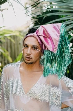 Fringe Co Party Wraps Pink Metallic With Teal Tinsel Trim Party Wrap