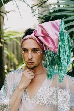 Fringe Co Party Wraps Pink Metallic With Teal Tinsel Trim Party Wrap