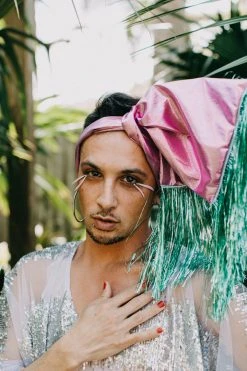 Fringe Co Party Wraps Pink Metallic With Teal Tinsel Trim Party Wrap