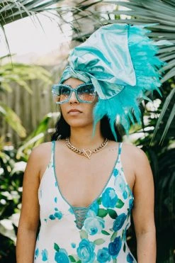 Fringe Co Blue Metallic With Blue Feather Party Wrap Party Wraps