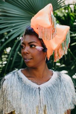 Fringe Co Party Wraps Orange Chiffon With Orange, Green And White Fringe Party Wrap