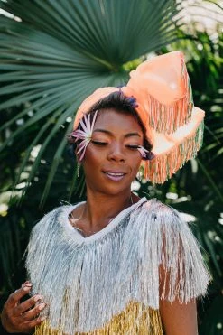 Fringe Co Party Wraps Orange Chiffon With Orange, Green And White Fringe Party Wrap