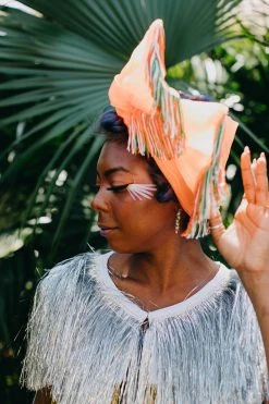 Fringe Co Party Wraps Orange Chiffon With Orange, Green And White Fringe Party Wrap