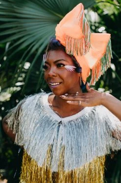 Fringe Co Party Wraps Orange Chiffon With Orange, Green And White Fringe Party Wrap