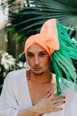 Fringe Co Green Chiffon With Green Feather Party Wrap