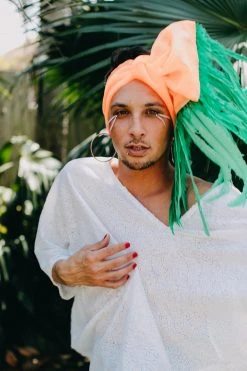 Fringe Co Green Chiffon With Green Feather Party Wrap