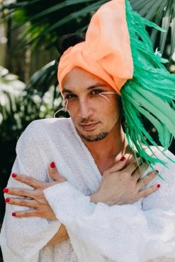 Fringe Co Green Chiffon With Green Feather Party Wrap