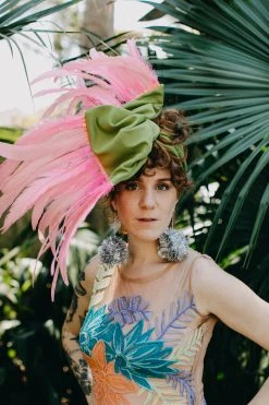 Fringe Co Shop Spring Sparkles Chartreuse Satin With Pink Feather Party Wrap