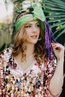 Fringe Co Party Wraps Green With Purple Tinsel Party Wrap
