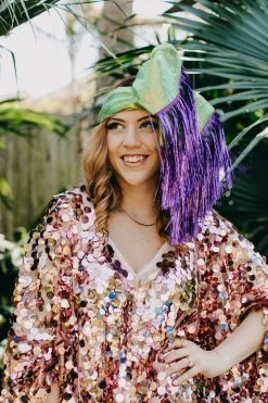 Fringe Co Party Wraps Green With Purple Tinsel Party Wrap