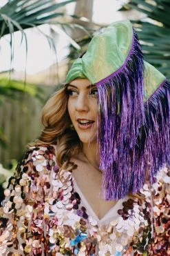 Fringe Co Party Wraps Green With Purple Tinsel Party Wrap