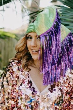 Fringe Co Party Wraps Green With Purple Tinsel Party Wrap