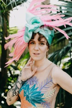 Fringe Co Shop Spring Sparkles Mint Satin With Pink Feather Party Wrap