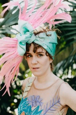 Fringe Co Shop Spring Sparkles Mint Satin With Pink Feather Party Wrap