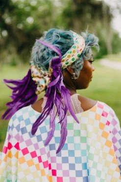 Fringe Co Rainbow Polka Dot With Purple Feather Trim Party Wrap