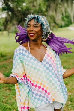 Fringe Co Rainbow Polka Dot With Purple Feather Trim Party Wrap