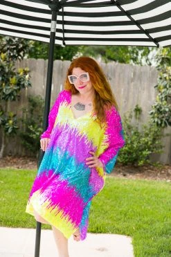 Fringe Co Pastel Firecracker Sequin Short Caftan Caftan Club Collection