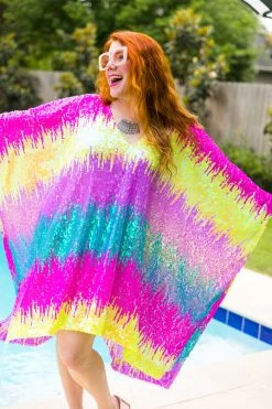 Fringe Co Pastel Firecracker Sequin Short Caftan Caftan Club Collection