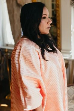 Fringe Co Light Pink Satin Accordion Long Caftan Shop Spring Sparkles