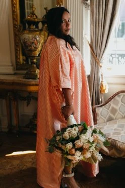 Fringe Co Light Pink Satin Accordion Long Caftan Shop Spring Sparkles