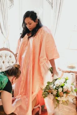 Fringe Co Light Pink Satin Accordion Long Caftan Shop Spring Sparkles